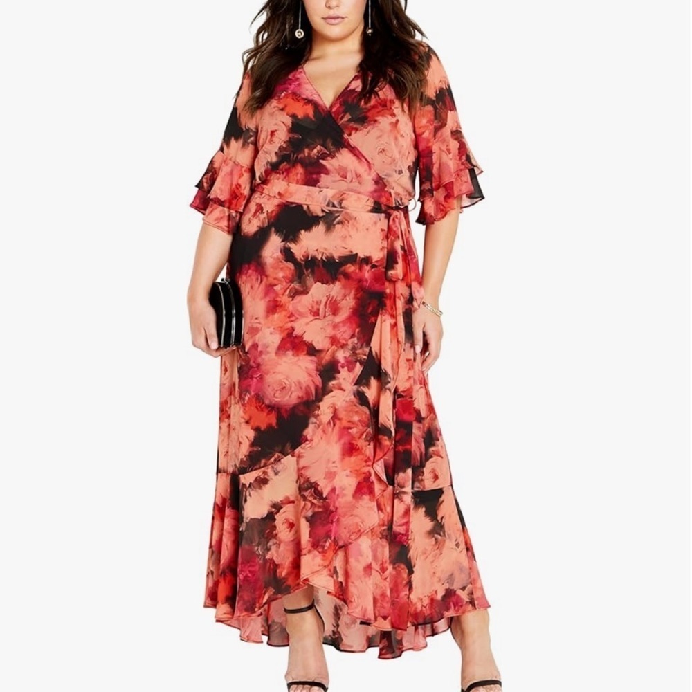 City Chic pink lily white floral strappy maxi dress XS 14 - Picture 3 of 6